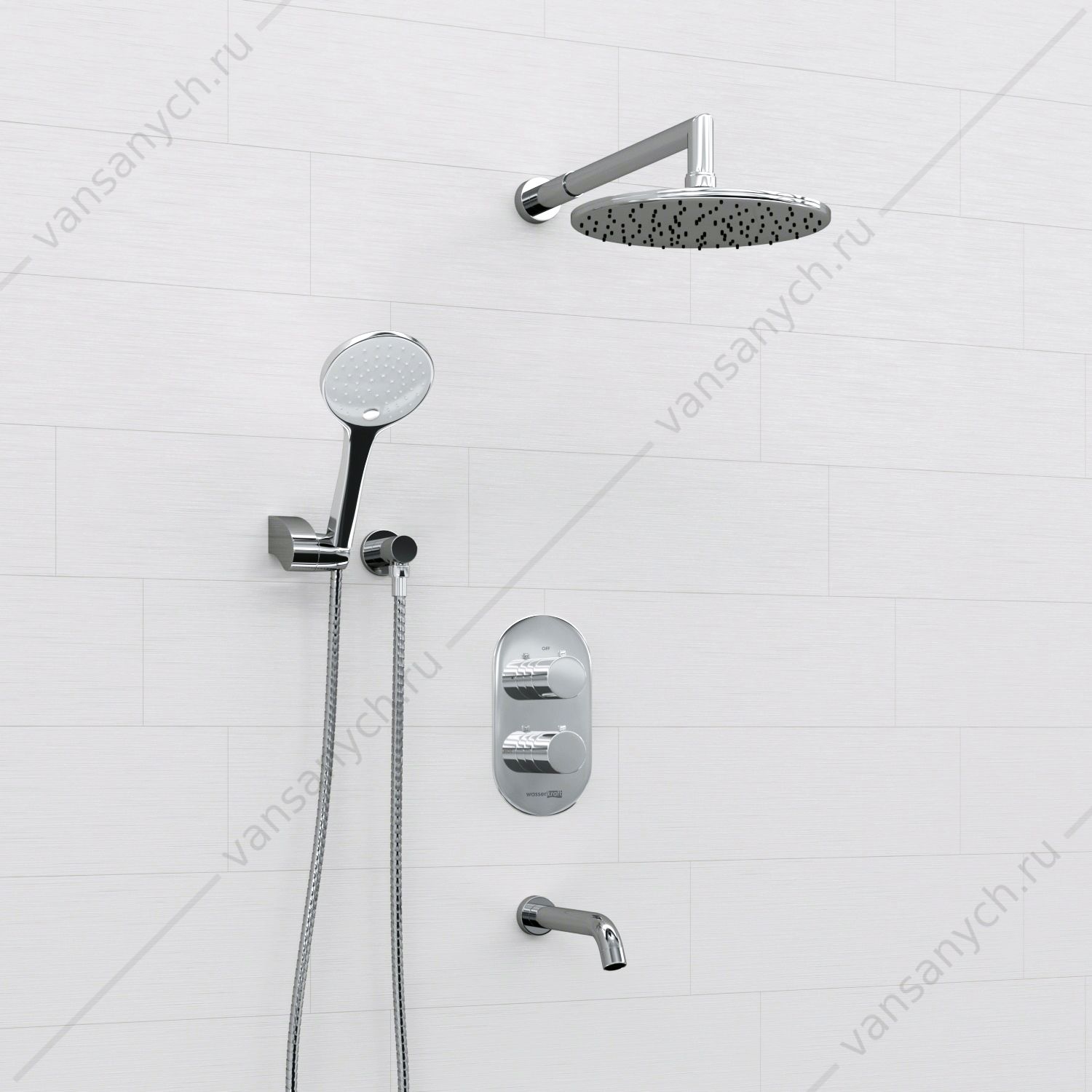 SET1250 Душевая термостат. система для ванны с верхн. и ручн. душ., излив, A174819 Thermo, хром WasserKraft (Германия) купить в Тюмени (Ван Саныч™)